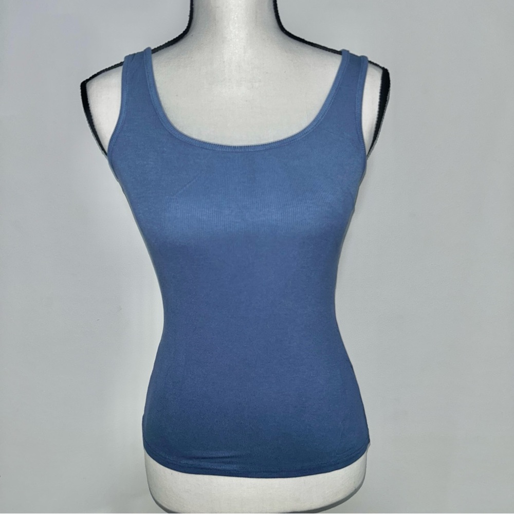 Lulu’s Basic Blue Summer Tank Top Ribbed Knit Sleeveless Scoop Neck